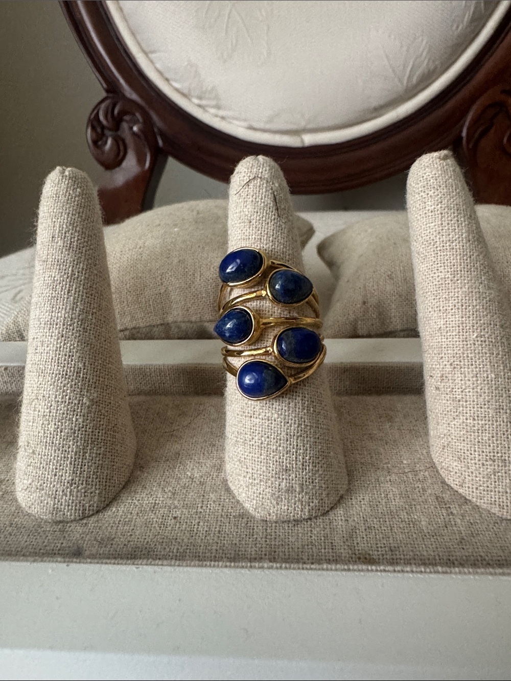 Stella & Dot Gold-Tone Ring with Deep Blue Cabochon Stones